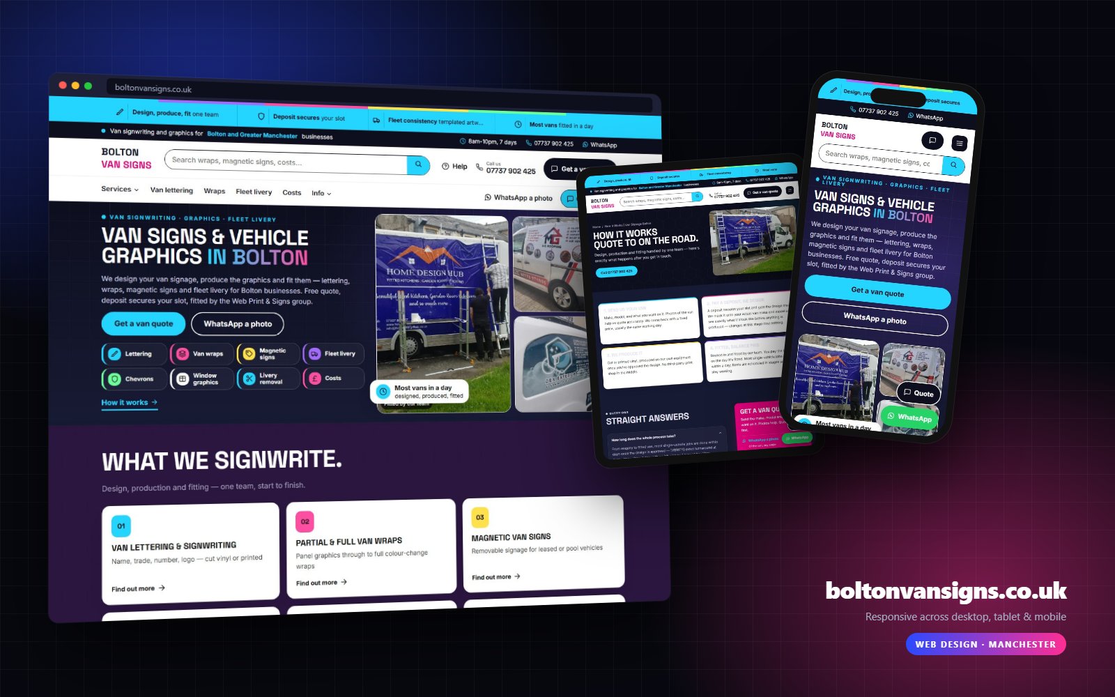 Bolton Van Signs website on desktop, tablet and mobile