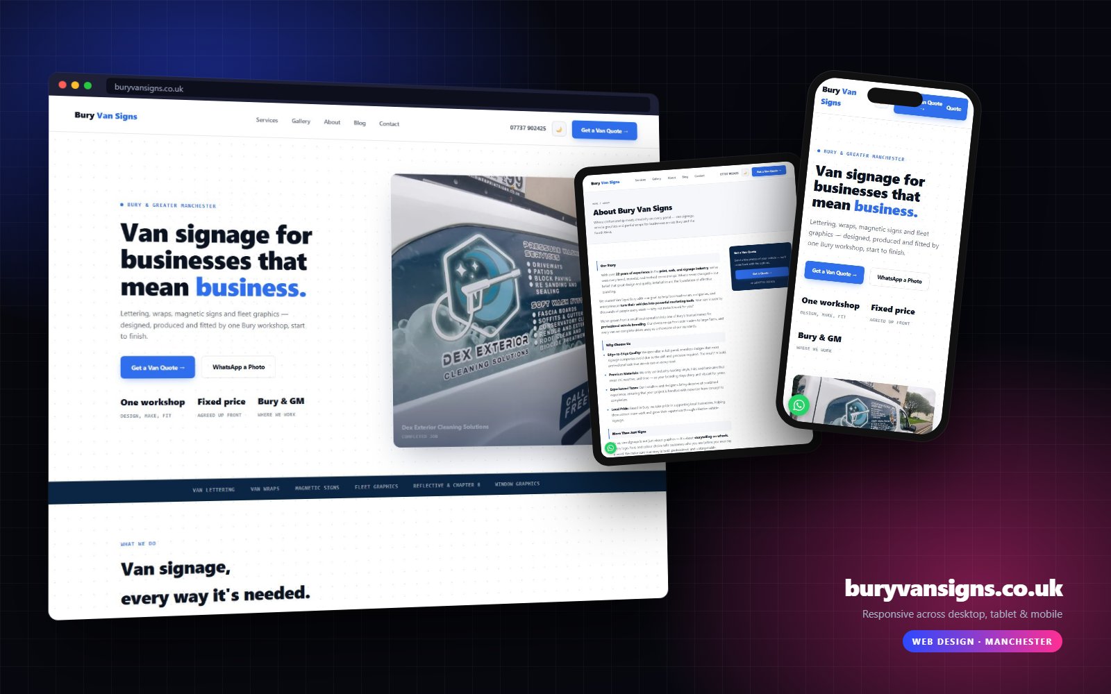 Bury Van Signs website on desktop, tablet and mobile