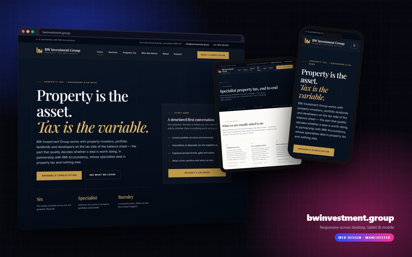 BW Investment Group website on desktop, tablet and mobile