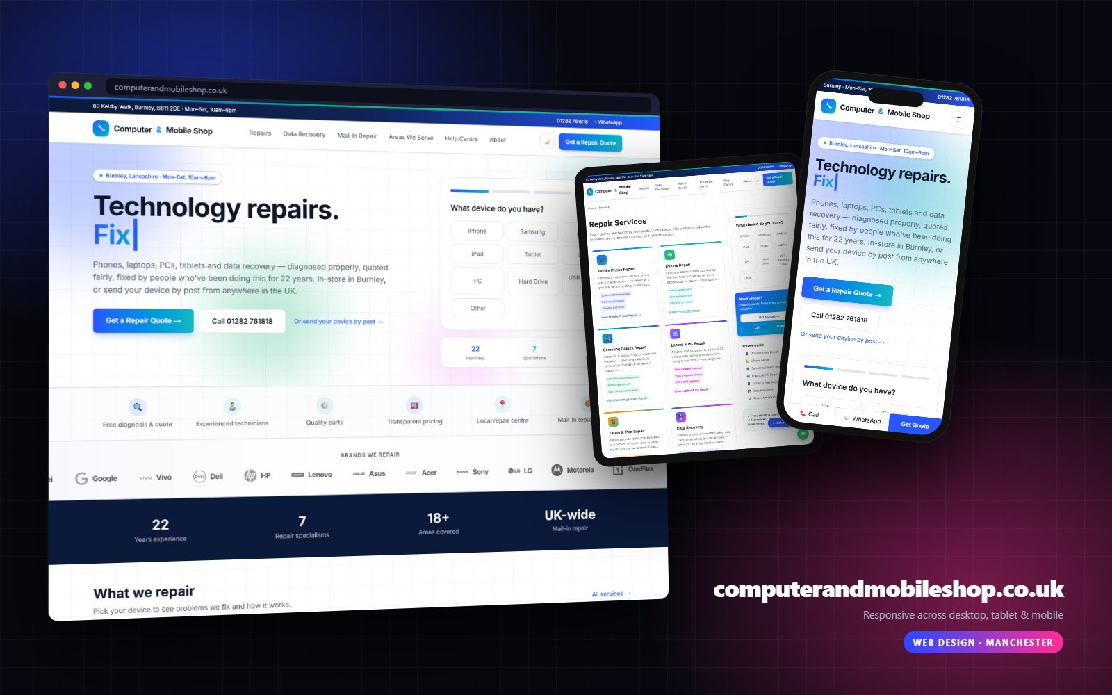 Computer & Mobile Shop website on desktop, tablet and mobile