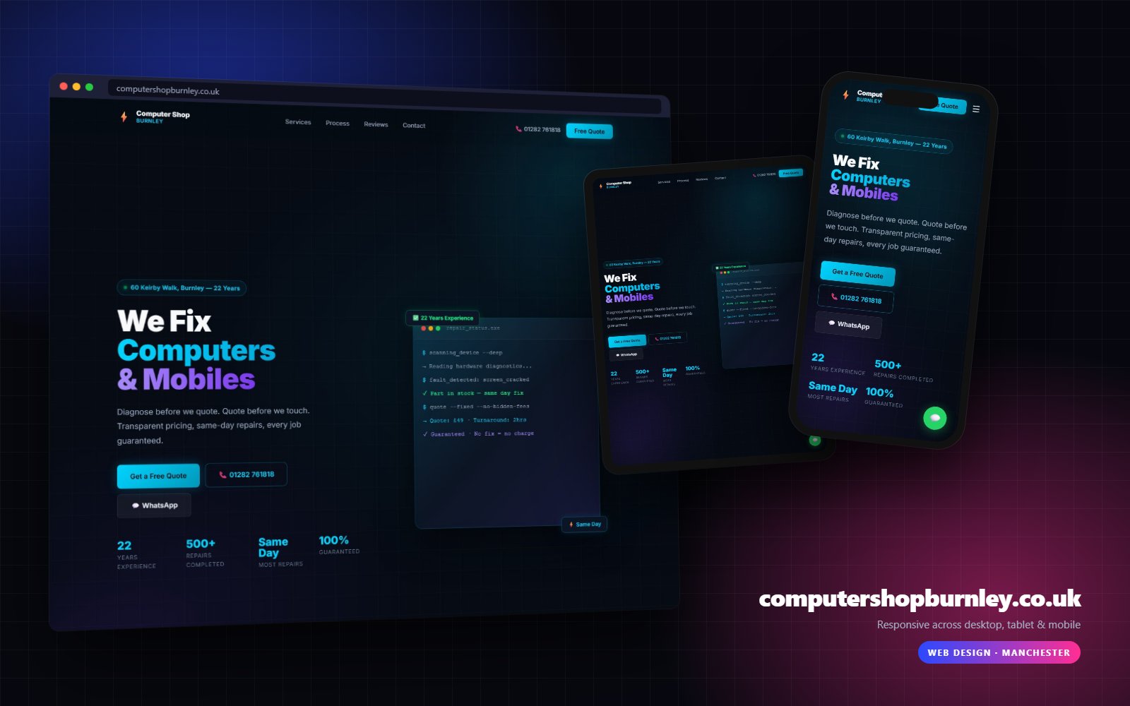 Computer Shop Burnley website on desktop, tablet and mobile