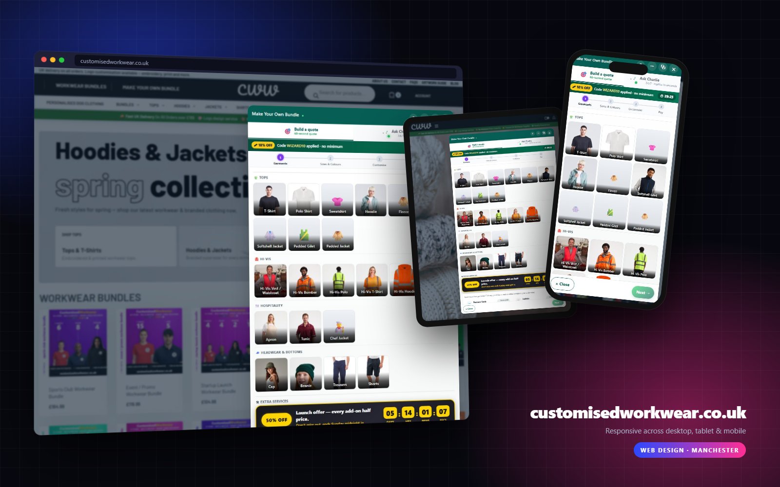 Customised Workwear website on desktop, tablet and mobile