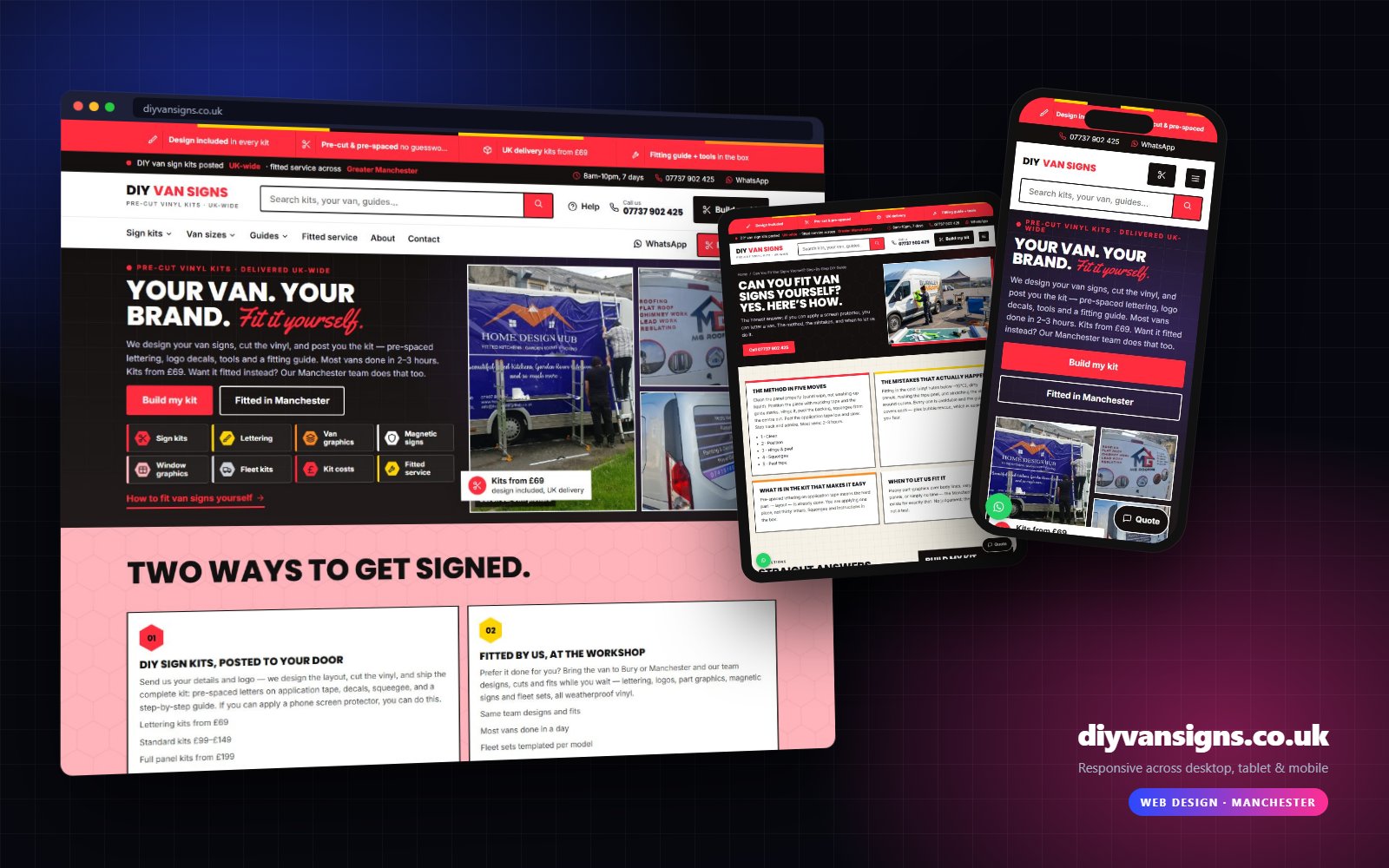 DIY Van Signs website on desktop, tablet and mobile