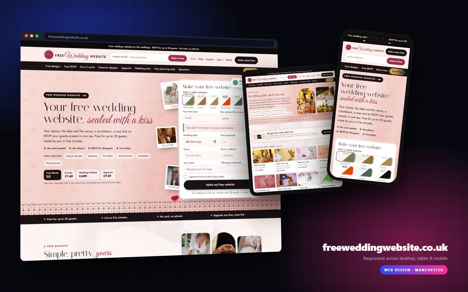 Free Wedding Website website on desktop, tablet and mobile