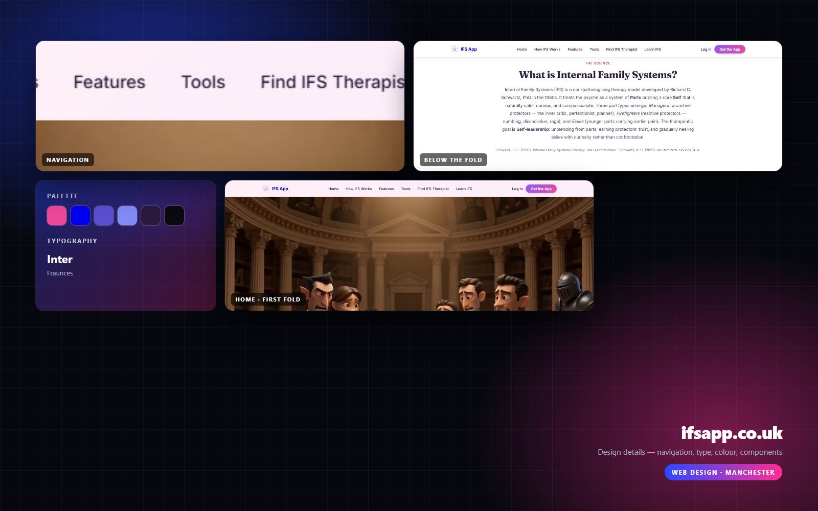 Design details from IFS App: navigation, headline, buttons, colour and type