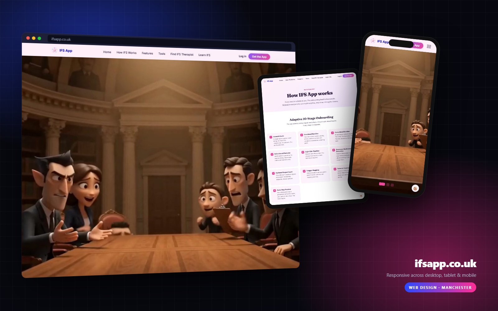 IFS App website on desktop, tablet and mobile