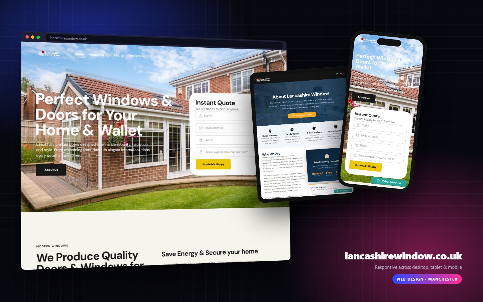 Lancashire Window website on desktop, tablet and mobile