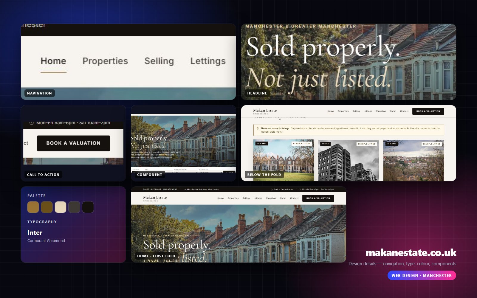 Design details from Makan Estate: navigation, headline, buttons, colour and type