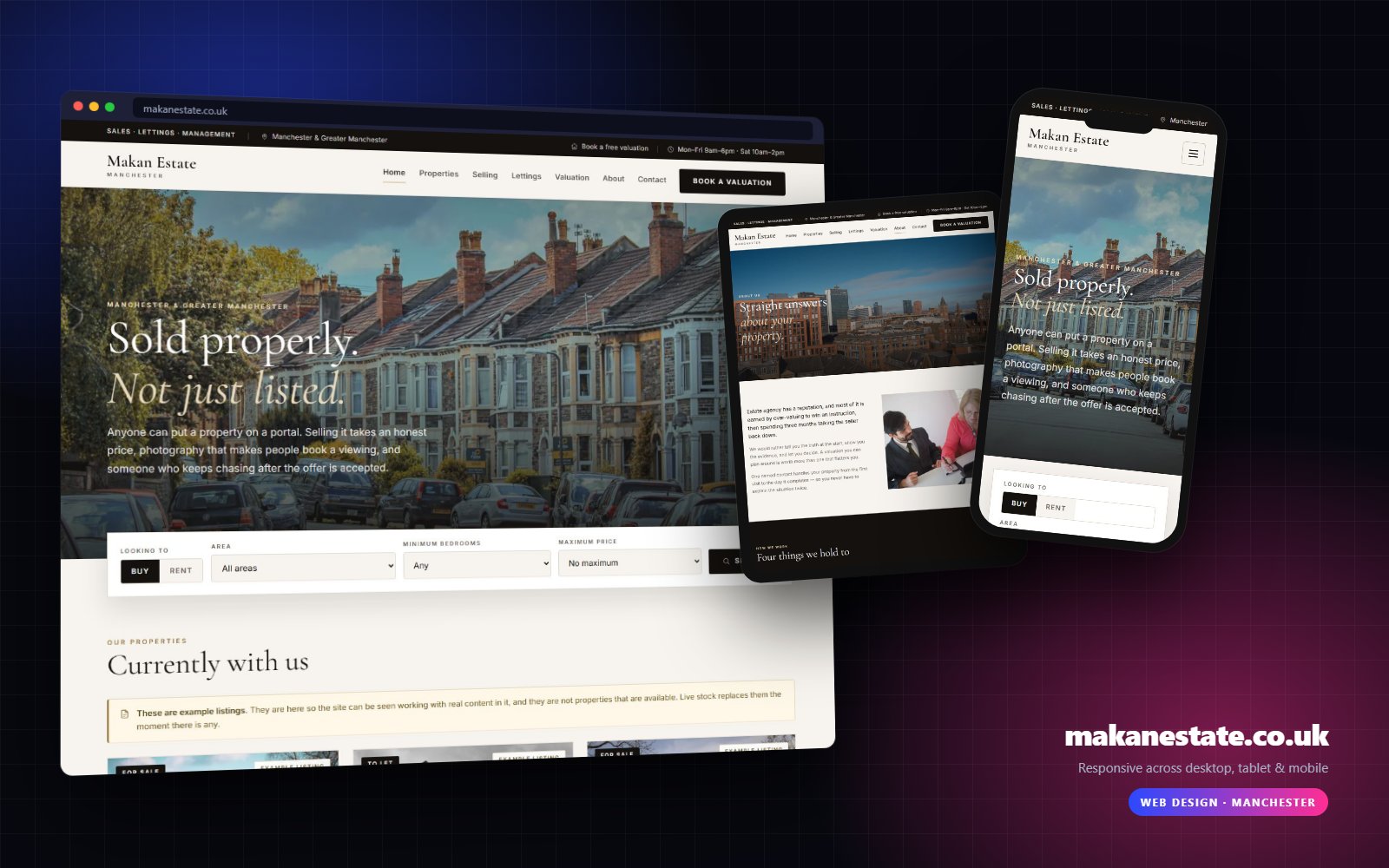 Makan Estate website on desktop, tablet and mobile
