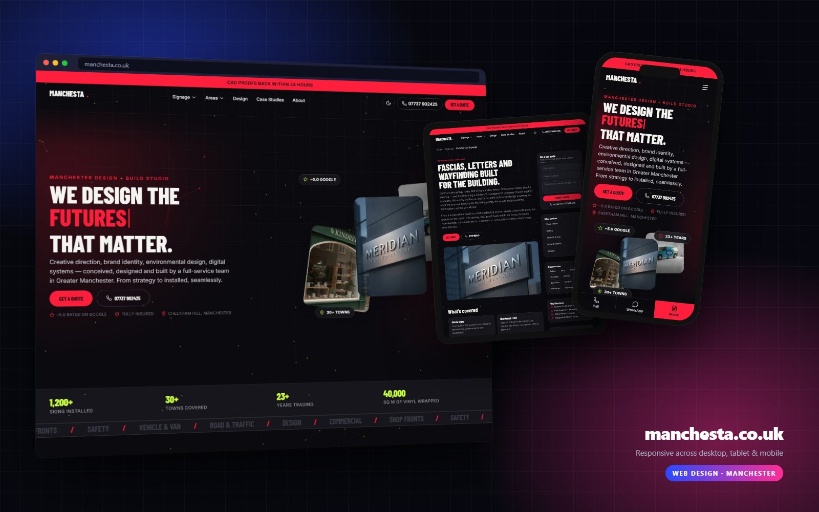 Manchesta website on desktop, tablet and mobile