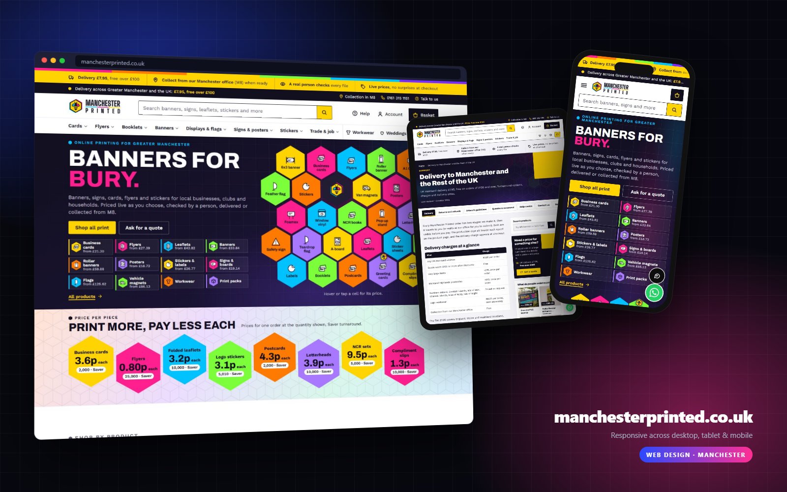 Manchester Printed website on desktop, tablet and mobile