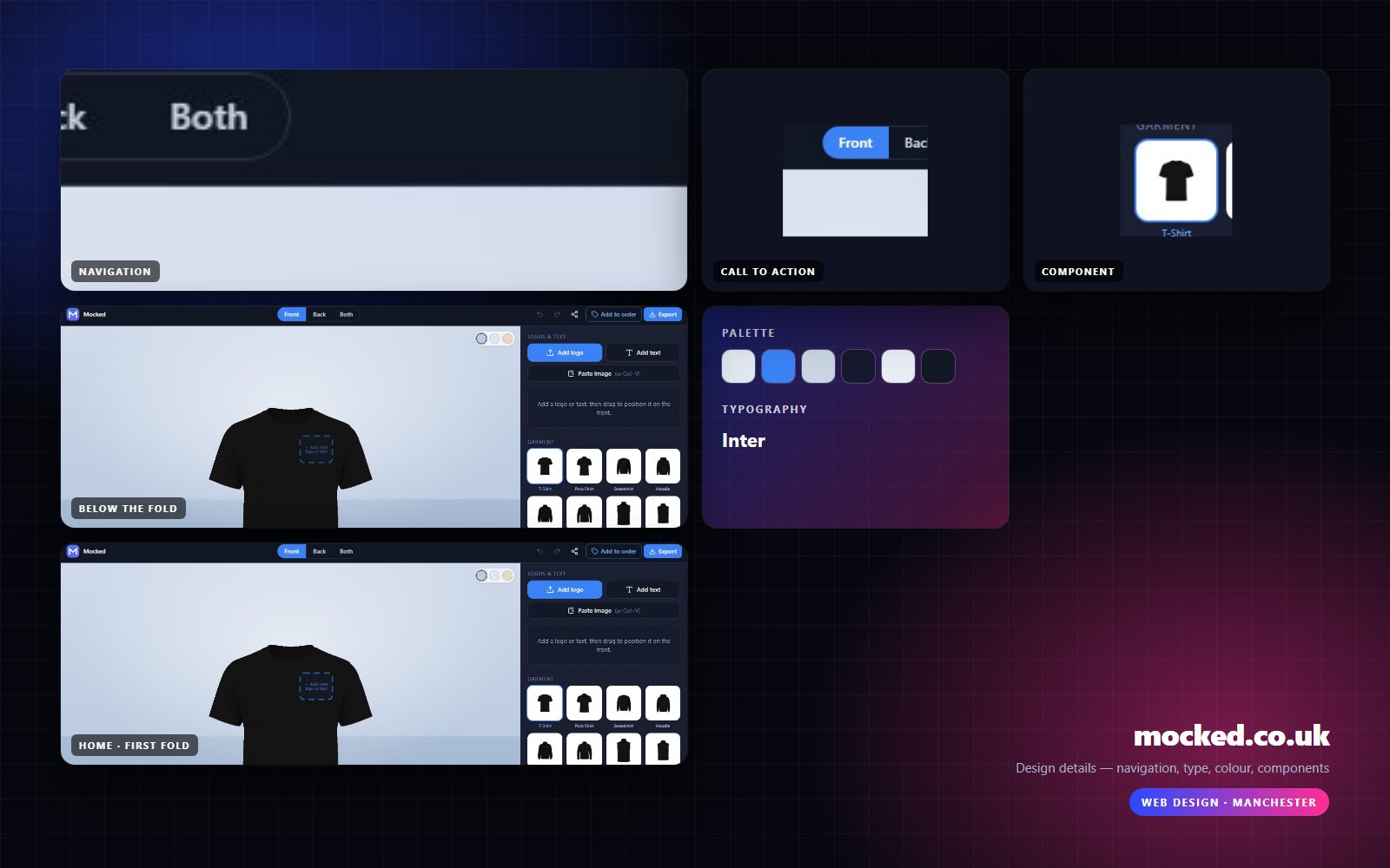 Design details from Mocked: navigation, headline, buttons, colour and type