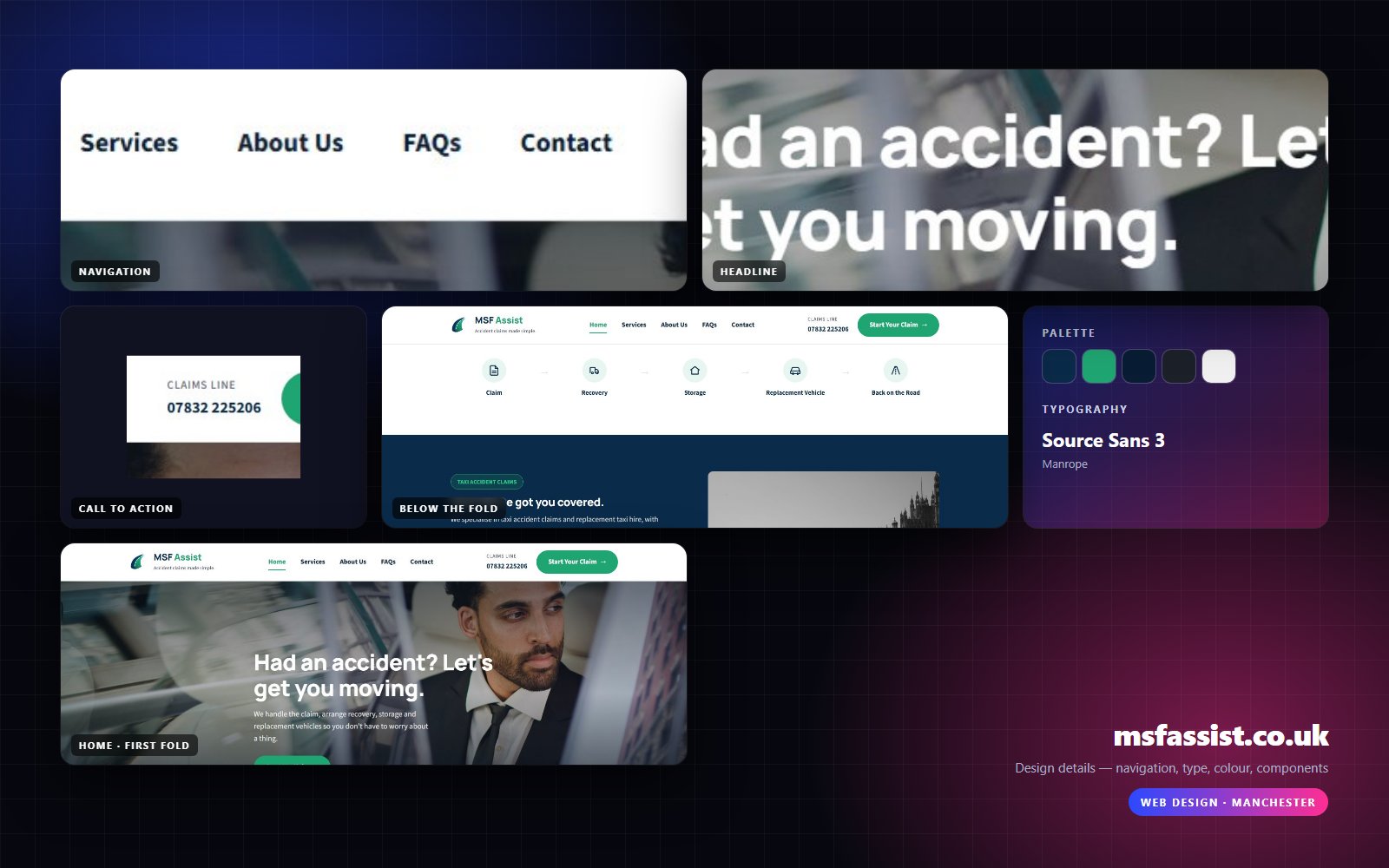 Design details from MSF Assist: navigation, headline, buttons, colour and type