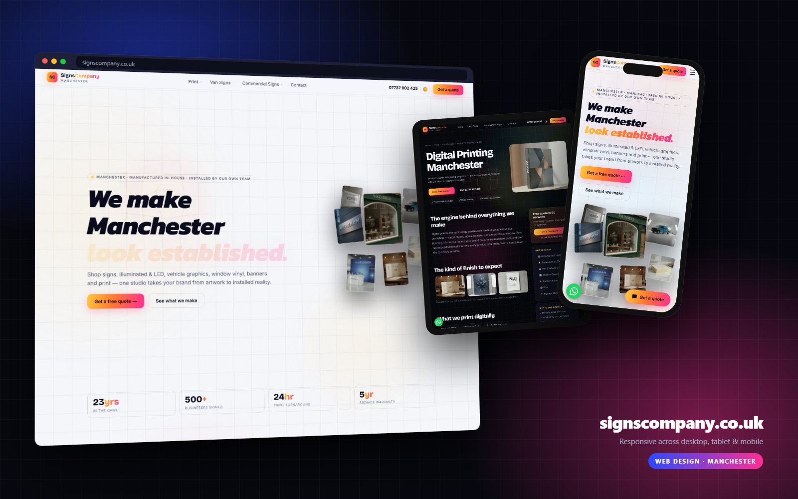 Signs Company website on desktop, tablet and mobile