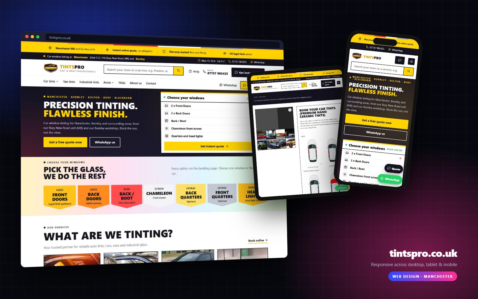 Tints Pro website on desktop, tablet and mobile