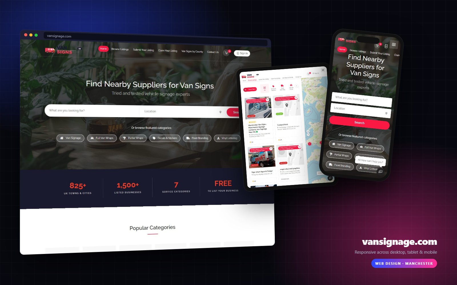 VanSignage.com website on desktop, tablet and mobile