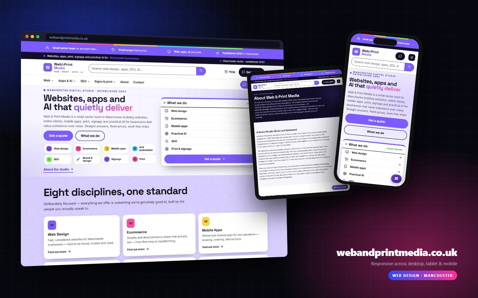 Web & Print Media website on desktop, tablet and mobile