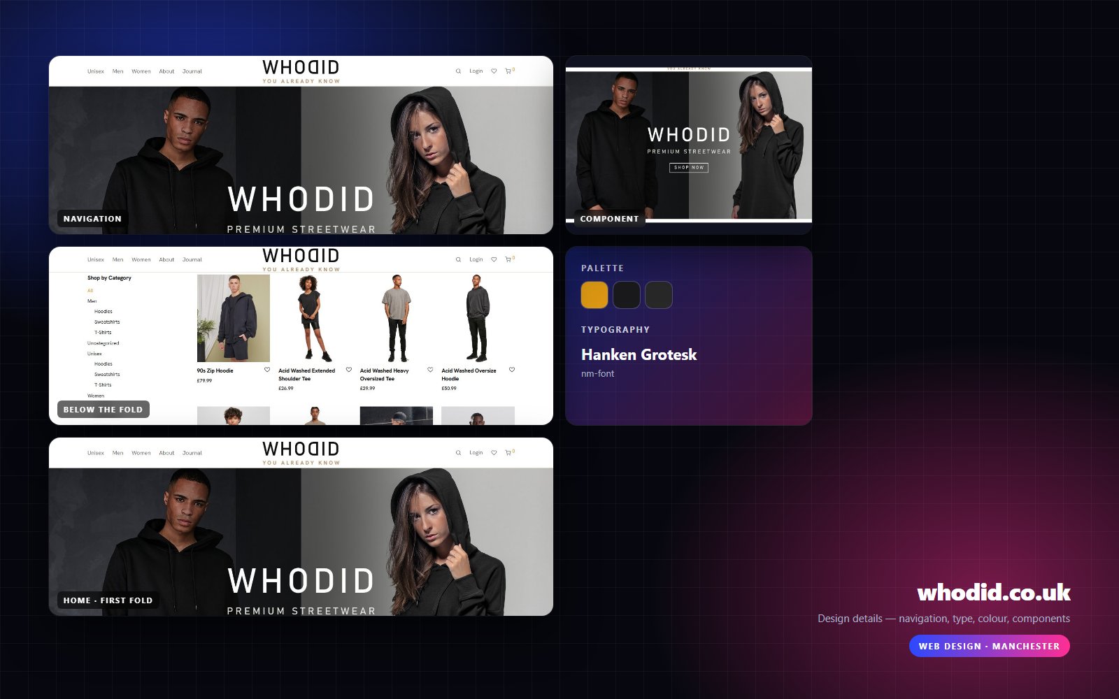Design details from WhoDid: navigation, headline, buttons, colour and type