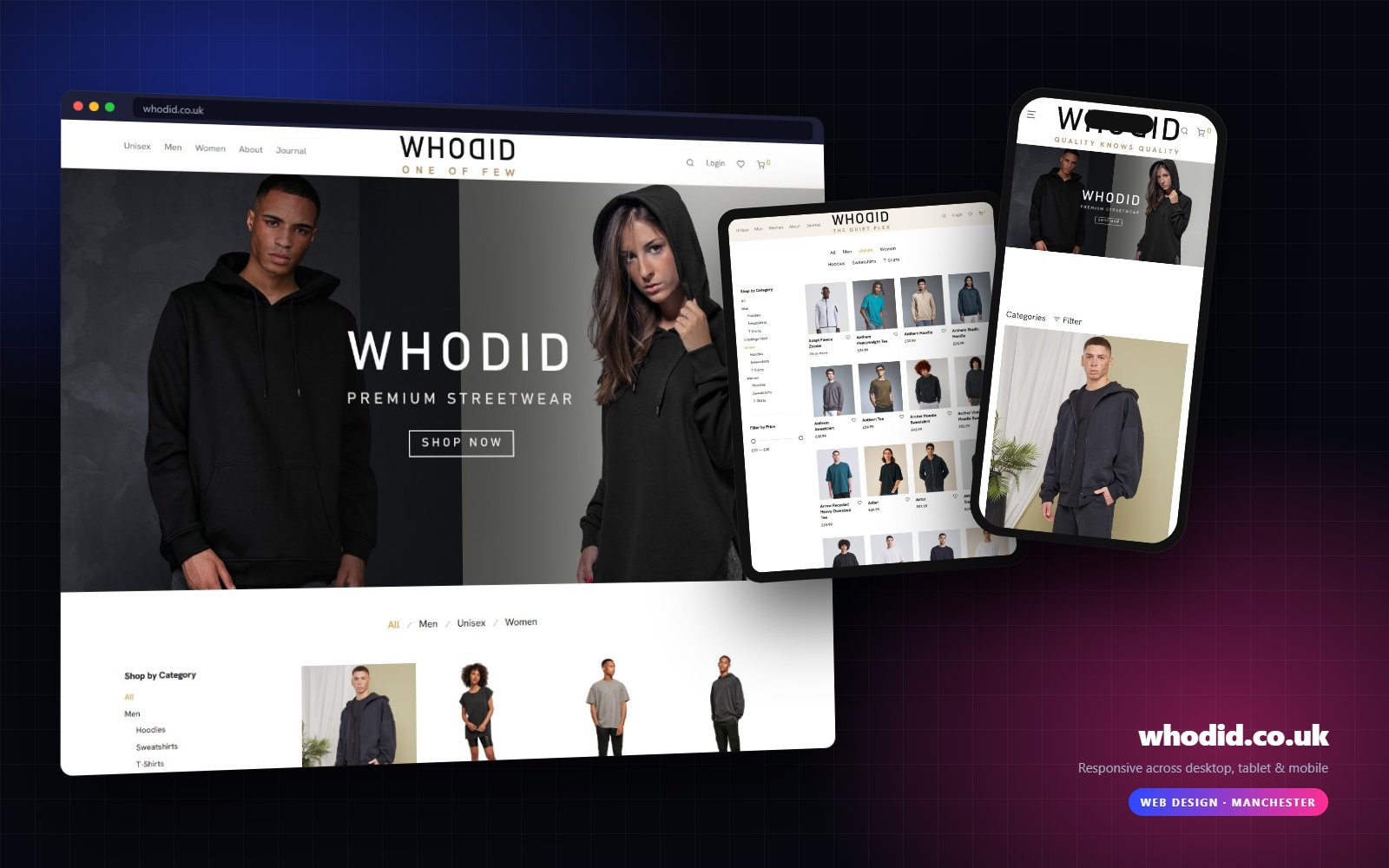 WhoDid website on desktop, tablet and mobile