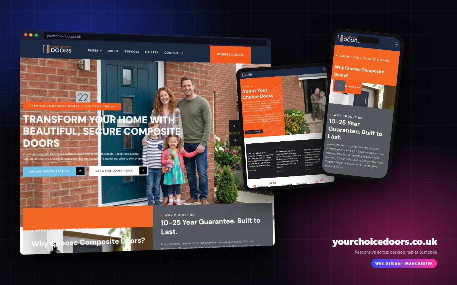 Your Choice Doors website on desktop, tablet and mobile